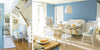 Entryway and breakfast nook painted light blue with Benjamin Moore paint available at Ricciardi Brothers.