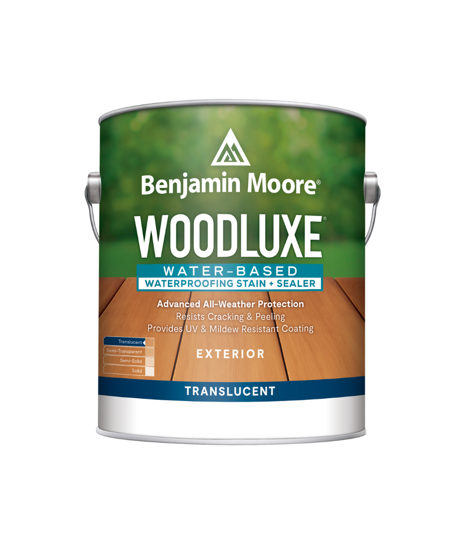 Benjamin Moore Woodluxe® Water-Based Translucent Exterior Stain available at Ricciardi Brothers  in Pennsylvania, New Jersey & Delaware. 